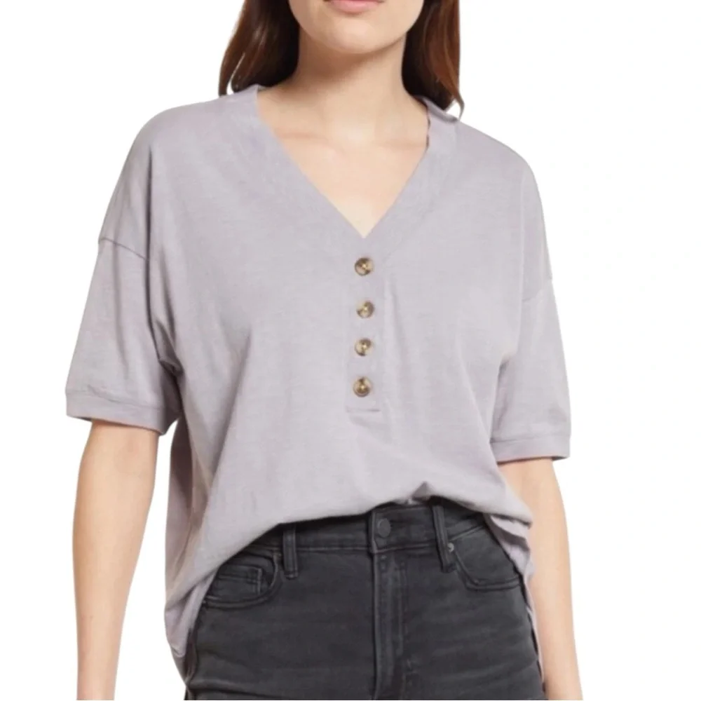 Madewell Relaxed Henley T-Shirt Short Sleeve Cotton V-Neck Casual Purple Medium - Picture 1 of 10